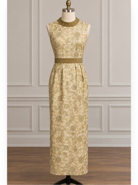 Dresses & Skirts - Gold Brocade Sleeveless Maxi Dress VINTAGE 1960s - MADE IN HONG KONG
